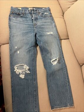 Levi's women’s Light Blue Straight Jeans with Rips